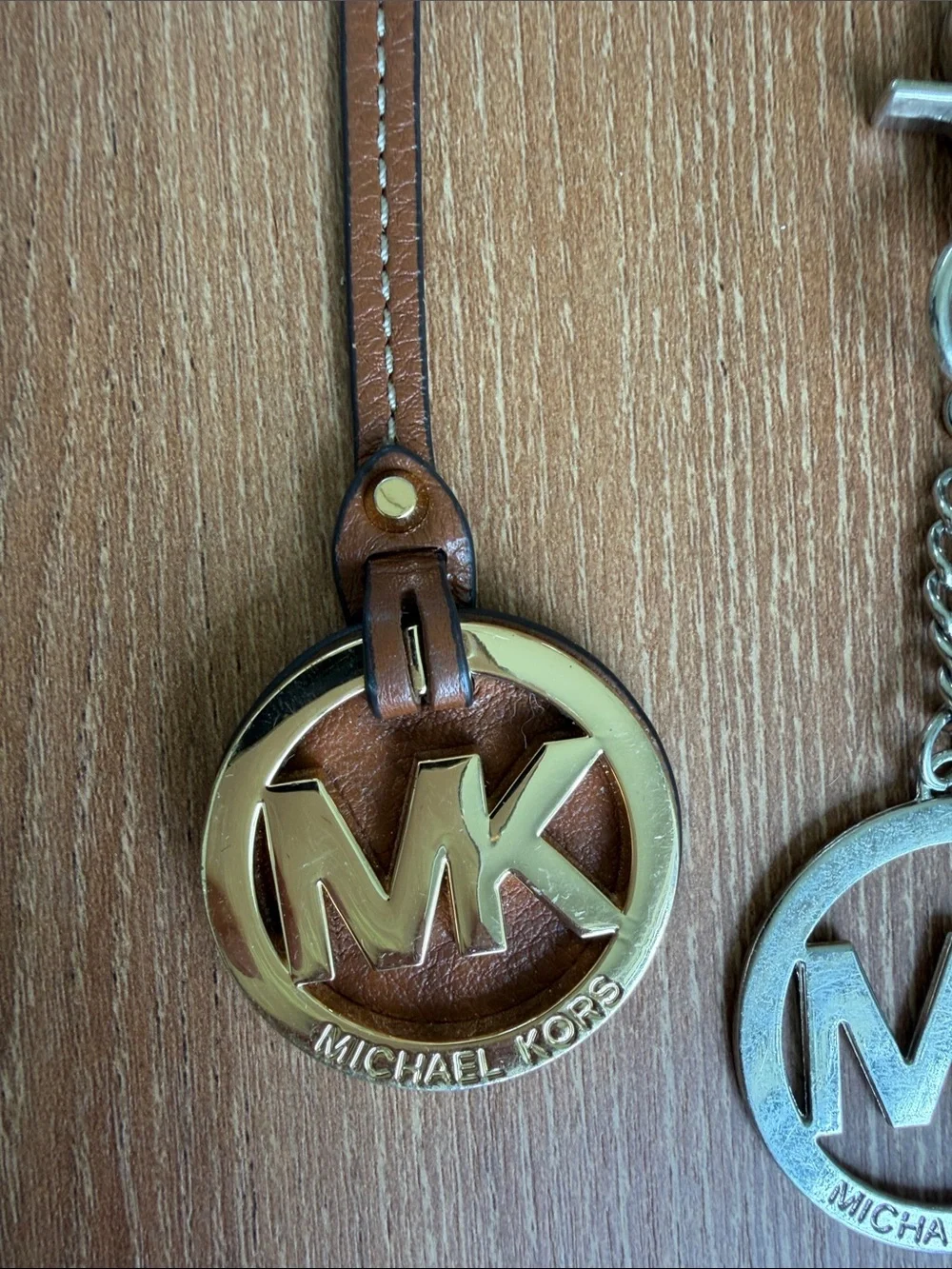 Michael Kors MK Logo Purse Bag Charms Set of 3 Gold Silver Leather